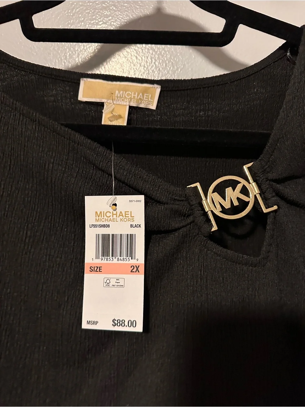 Michael Kors Black Sleeveless Tank with Gold MK Accent